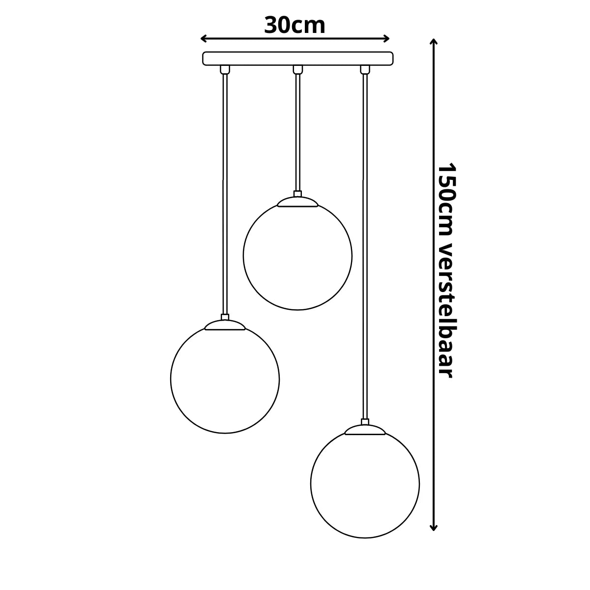 Hanglamp 3-Lichts Bol Rookglas Industrieel Woonkamer Eetkamer Smoke Zwart Grey