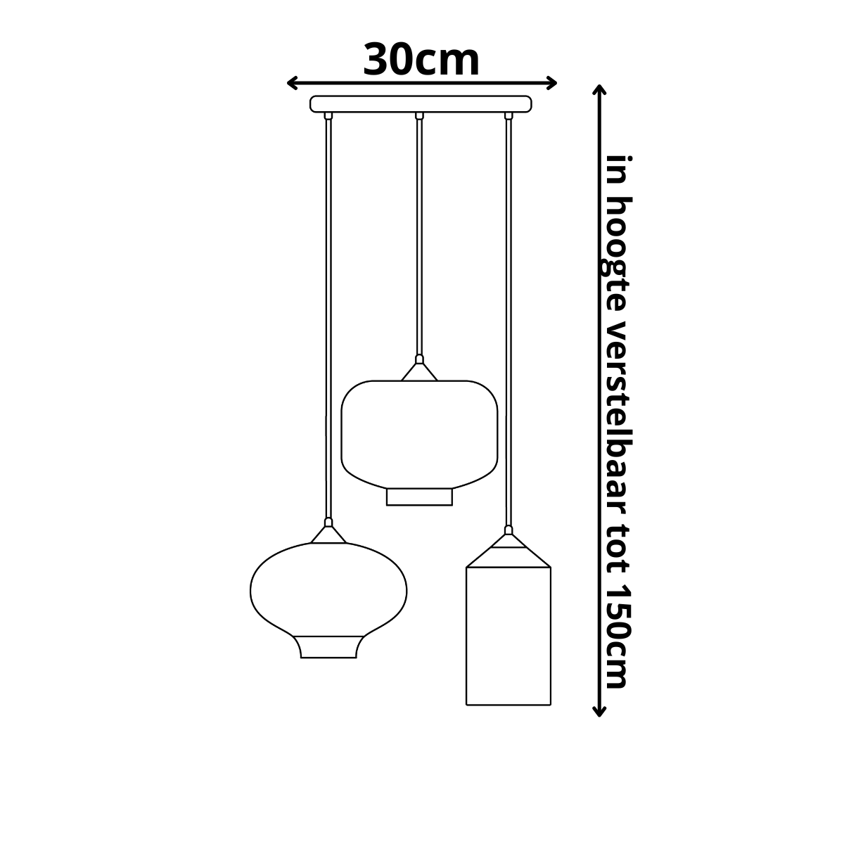 Hanglamp 3-Lichts Mix Rookglas Industrieel Woonkamer Eetkamer Smoke Zwart Grey