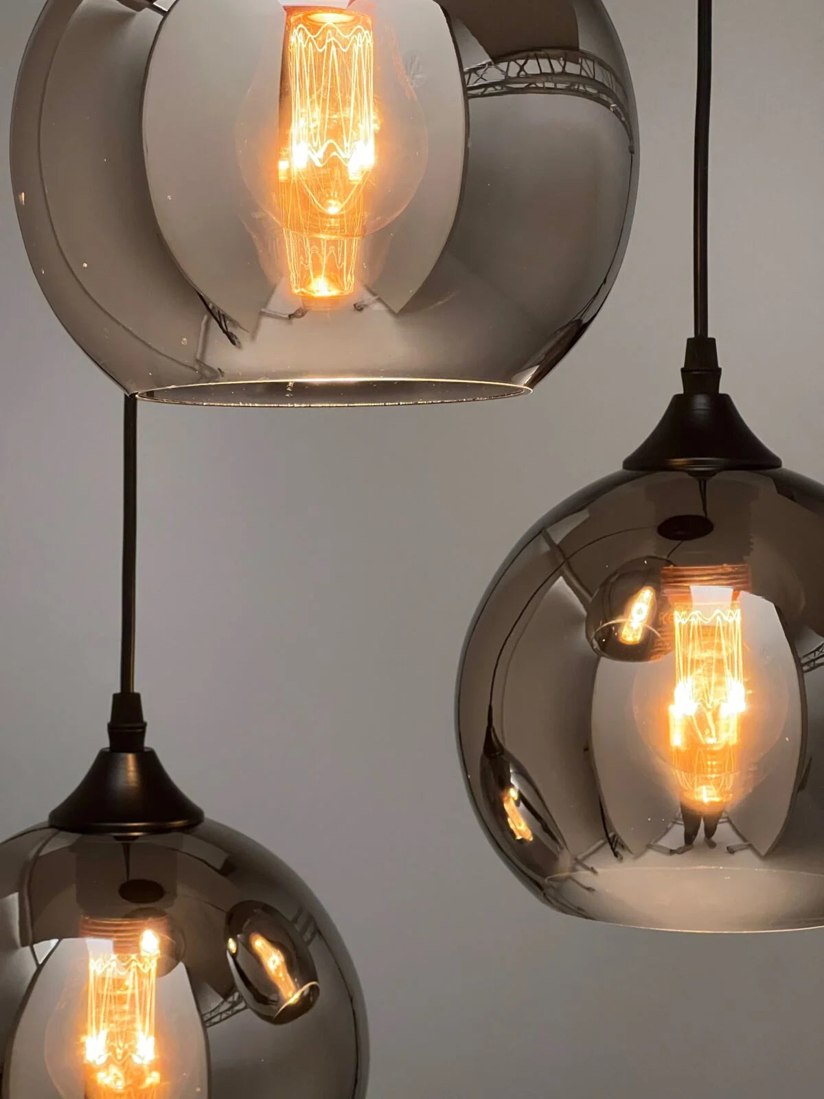 Hanglamp 3-Lichts Bol Rookglas Industrieel Woonkamer Eetkamer Smoke Zwart Grey