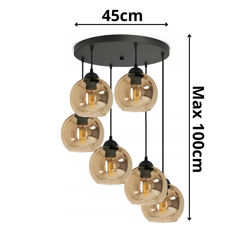 Hanglamp Bollamp Glass Serie 6 lichts Amber 6 bol