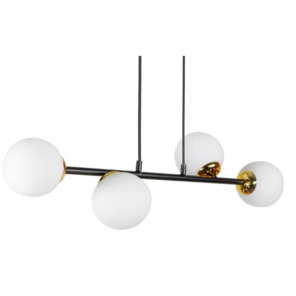 Hanglamp 4-lamps witte bol zwart/goud