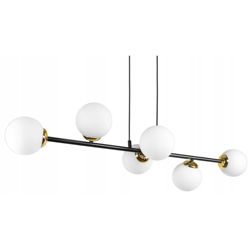 Hanglamp 6 bollen wit zwart/goud woonkamer 