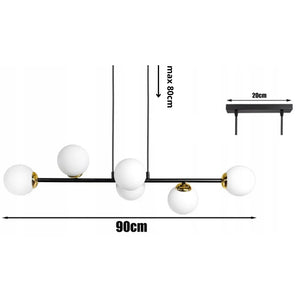 Hanglamp 6-lamps witte bol zwart/goud