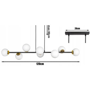 Hanglamp 8-lamps witte bol zwart/goud