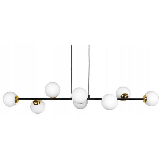 Hanglamp 8 lampen witte bol zwart/goud