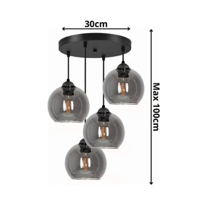 Industrial 4-lichts Glazen Hanglamp Smoke