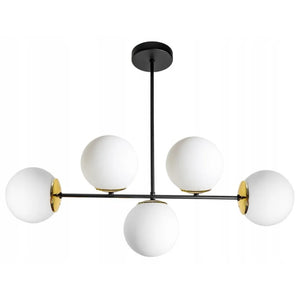 Hanglamp Woonkamer Plafondlamp 5-Lamps Witte bol Zwart/Goud