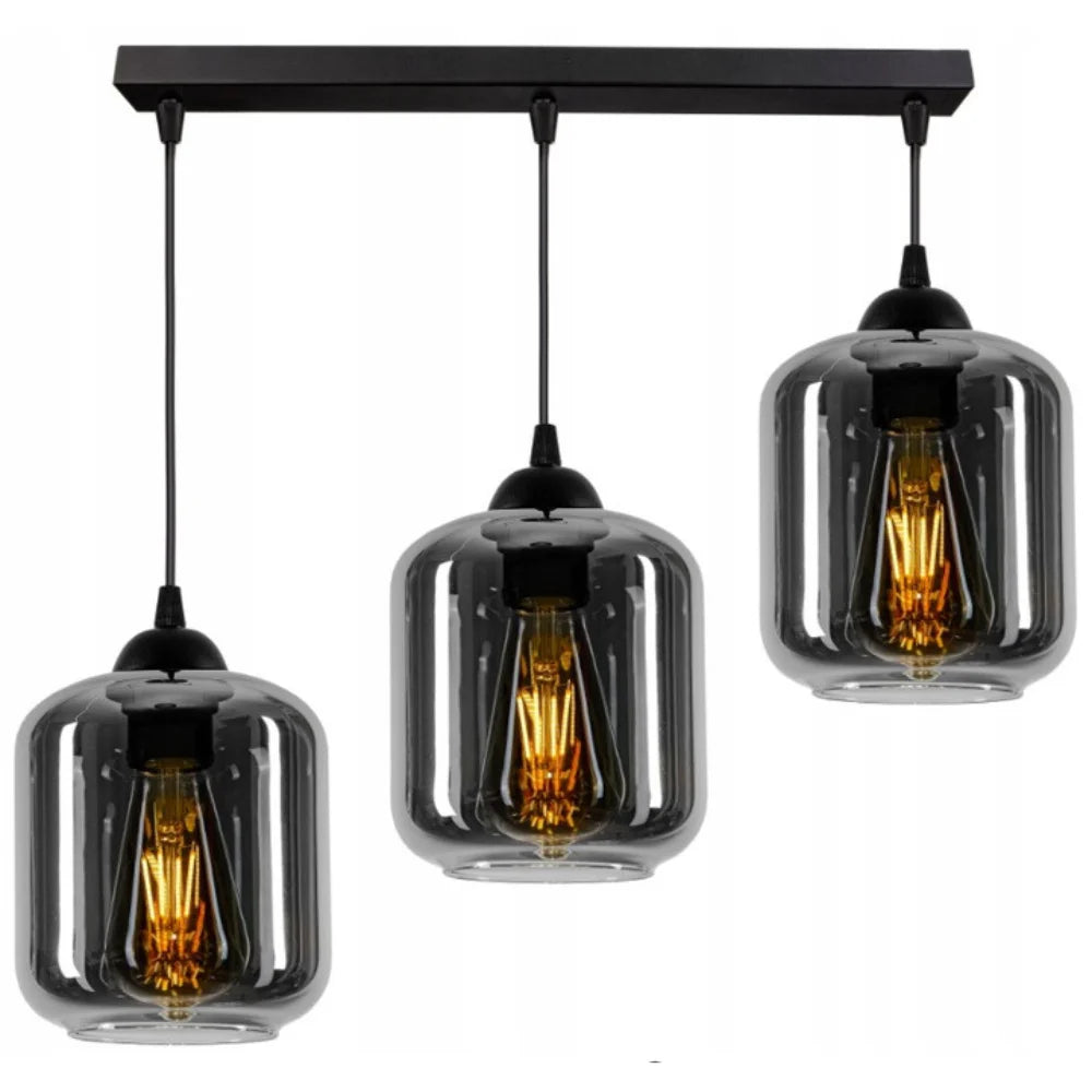 Hanglamp Industrieel Rookglas/Zwart 3-lichts