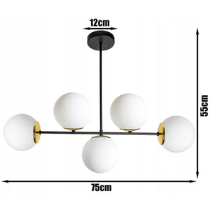 Plafondlamp 5-Lamps Witte bol Zwart/Goud