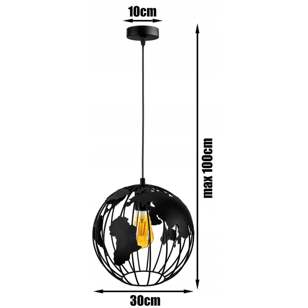 Zwarte Wereldbol Hanglamp van Staal met E27 Fitting