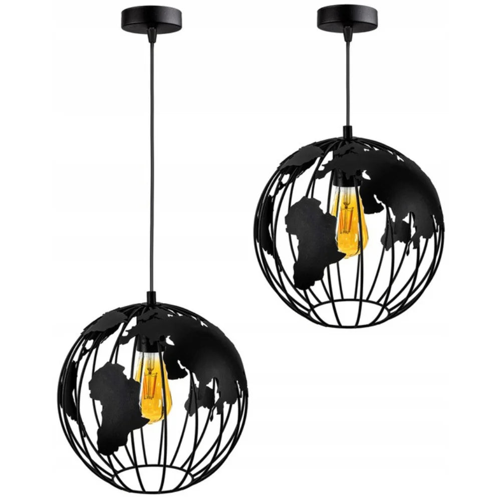 Zwarte Wereldbol Hanglamp van Staal met E27 Fitting