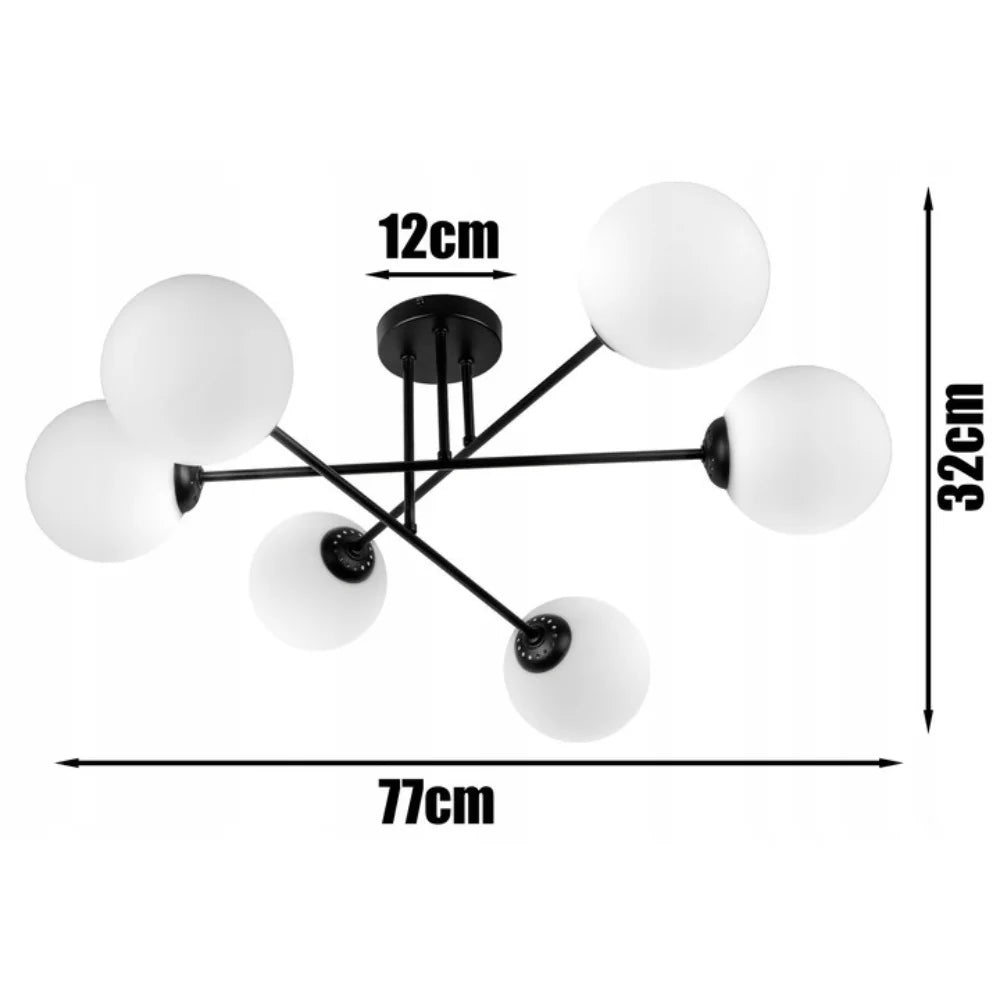 Plafondlamp industrieel 6-lamps zwart ‘LoftLuster’