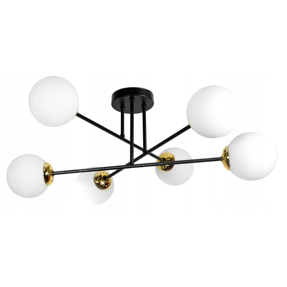 Woonkamer Slaapkamer Plafondlamp 6-lamps witte bol zwart/goud