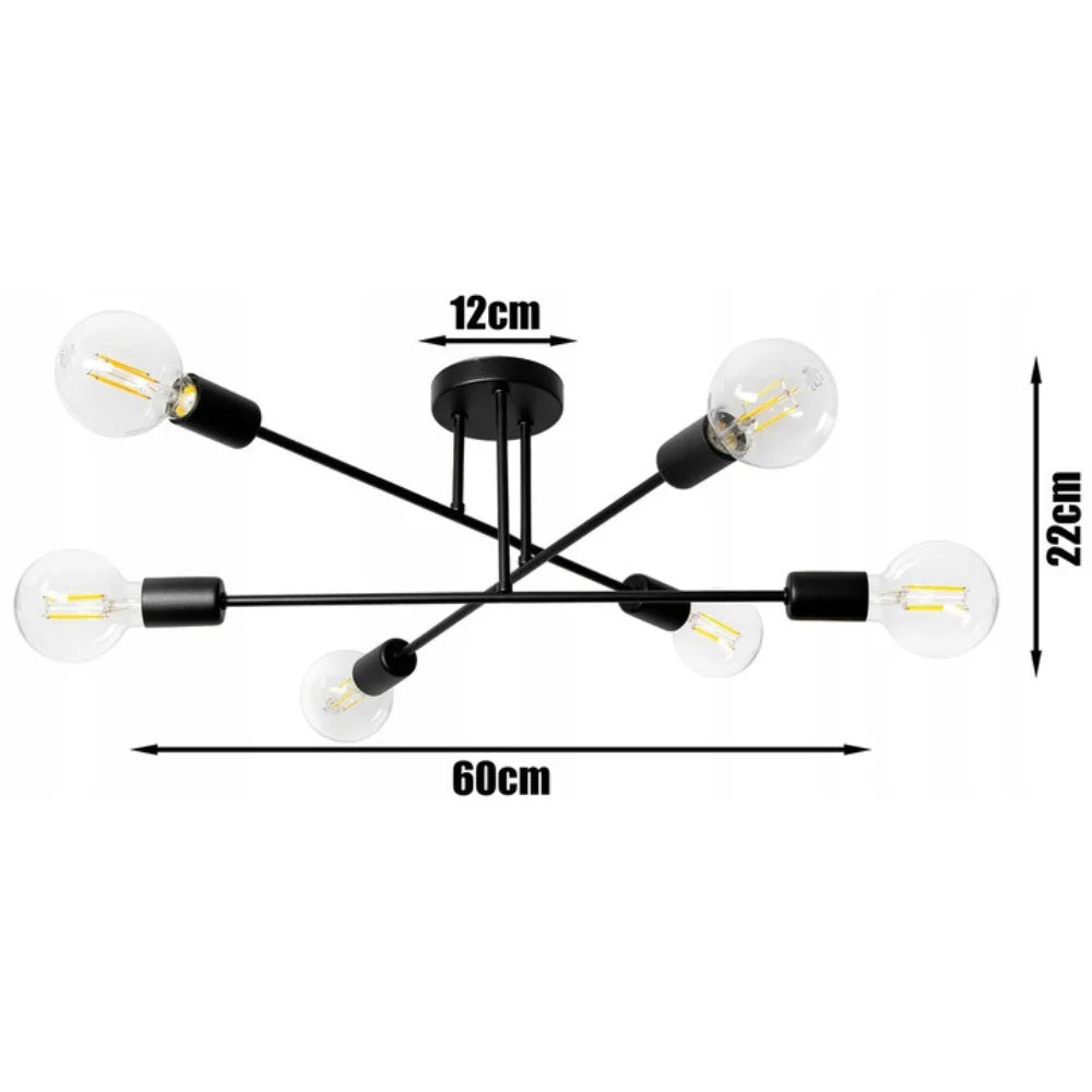 Plafondlamp Industrieel 6-LAMPS Zwart Woonkamer