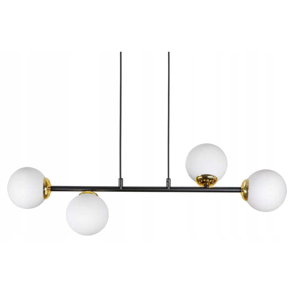 Hanglamp 4 witte bollen zwart/goud