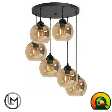 Hanglamp 6 bol amberbol 6 glas woonkamer 