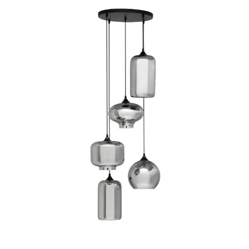 Hanglamp 5-Lichts Mix | Rookglas | Industrieel | Woonkamer | Eetkamer | Smoke | Zwart