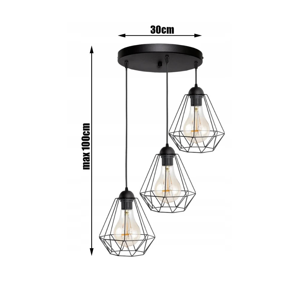 Hanglamp Industrieel Met 3 Draad/Kappen Zwart