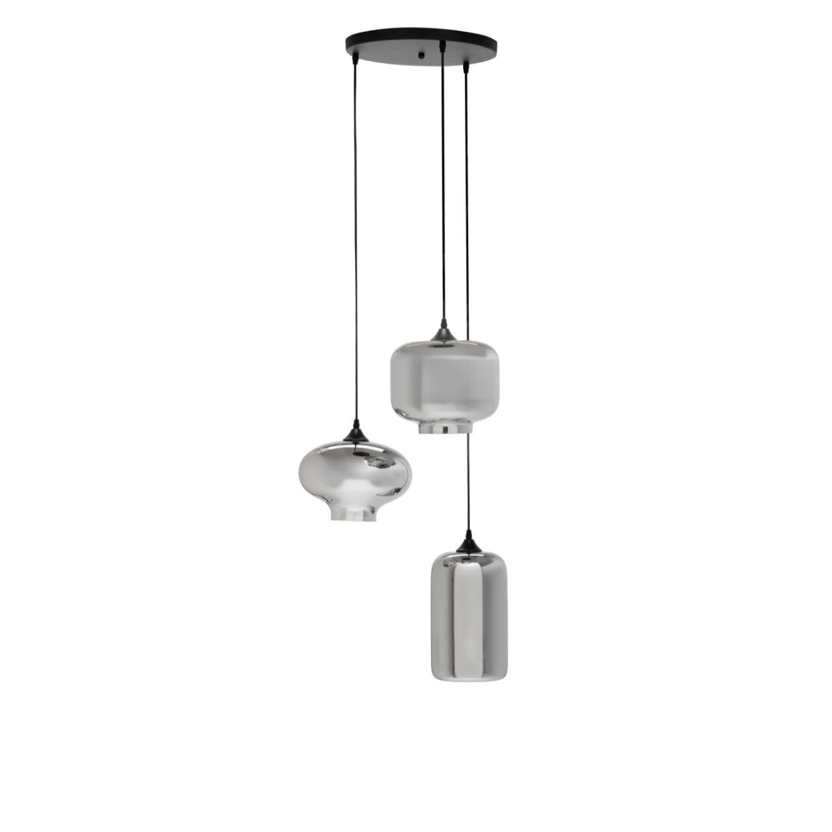 Hanglamp 3-Lichts Mix Rookglas Industrieel Woonkamer Eetkamer Smoke Zwart Grey