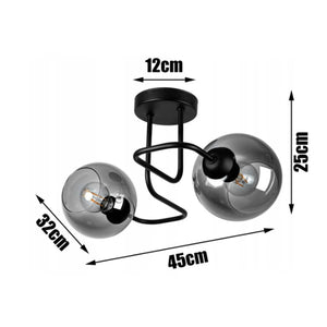 Plafondlamp Industrieel 2-Lamps Smoke Bol Zwart Woonkamer