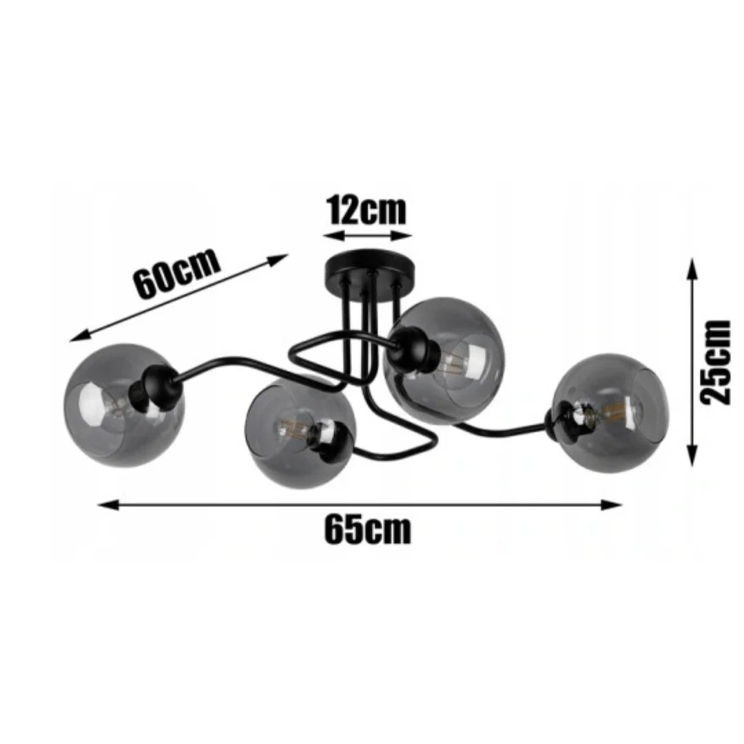Plafondlamp Industrieel 4-Lamps Smoke Bol Zwart Woonkamer