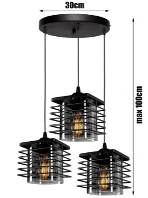 Hanglamp Plafondlamp Industrieel met 3 Draad/Glas-kappen kooi zwart