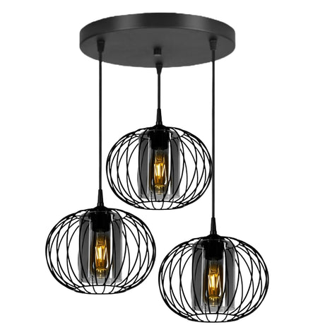 Hanglamp 3-Draad/Glas Kappen Zwart Woonkamer Smoke