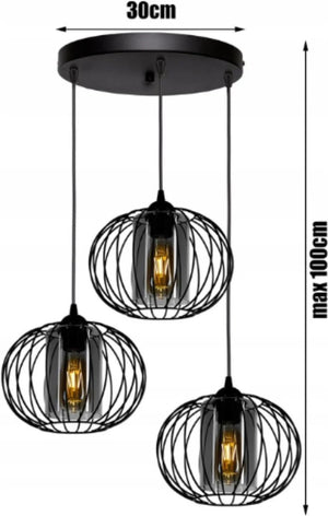 Hanglamp – Industrieel met 3 Draad/Glas-kappen ‘Smoke’