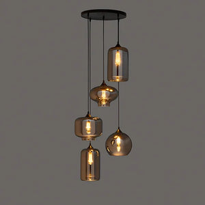 Hanglamp 5-Lichts Mix | Rookglas | Industrieel | Woonkamer | Eetkamer | Smoke | Zwart