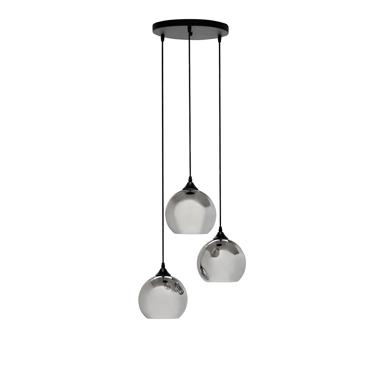 Hanglamp 3-Lichts Bol Rookglas Industrieel Woonkamer Eetkamer Smoke Zwart Grey