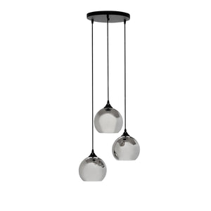 Hanglamp 3-Lichts Bol Rookglas Industrieel Woonkamer Eetkamer Smoke Zwart Grey