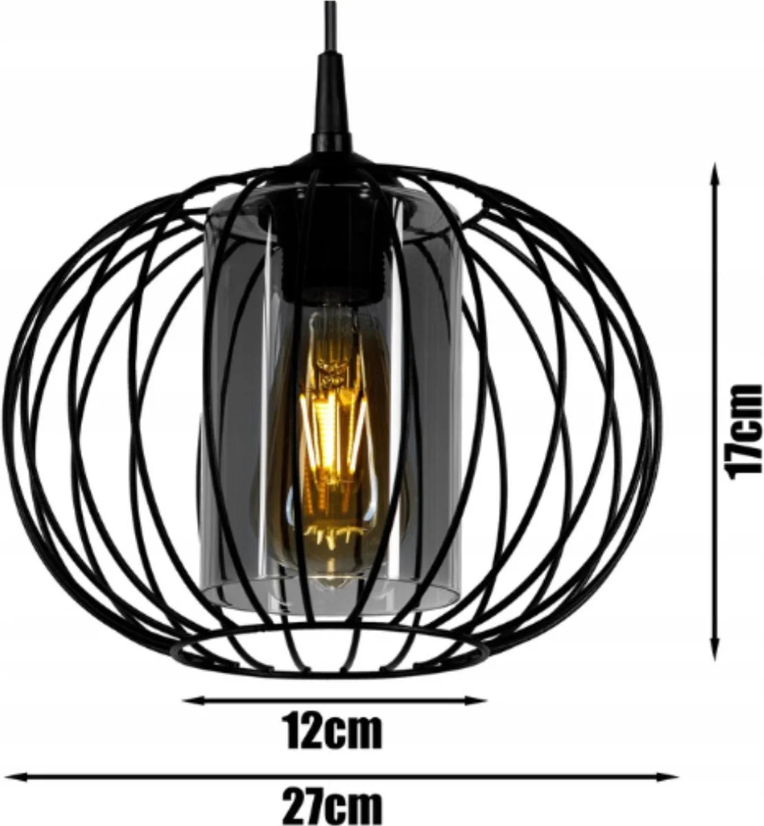 Hanglamp – Industrieel met 3 Draad/Glas-kappen ‘Smoke’