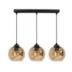 Hanglamp Industrieel Voor Eetkamer, Slaapkamer, Woonkamer – Glas serie – Bollamp 3-lichts – Amber – 3 Bol - Langwerpig