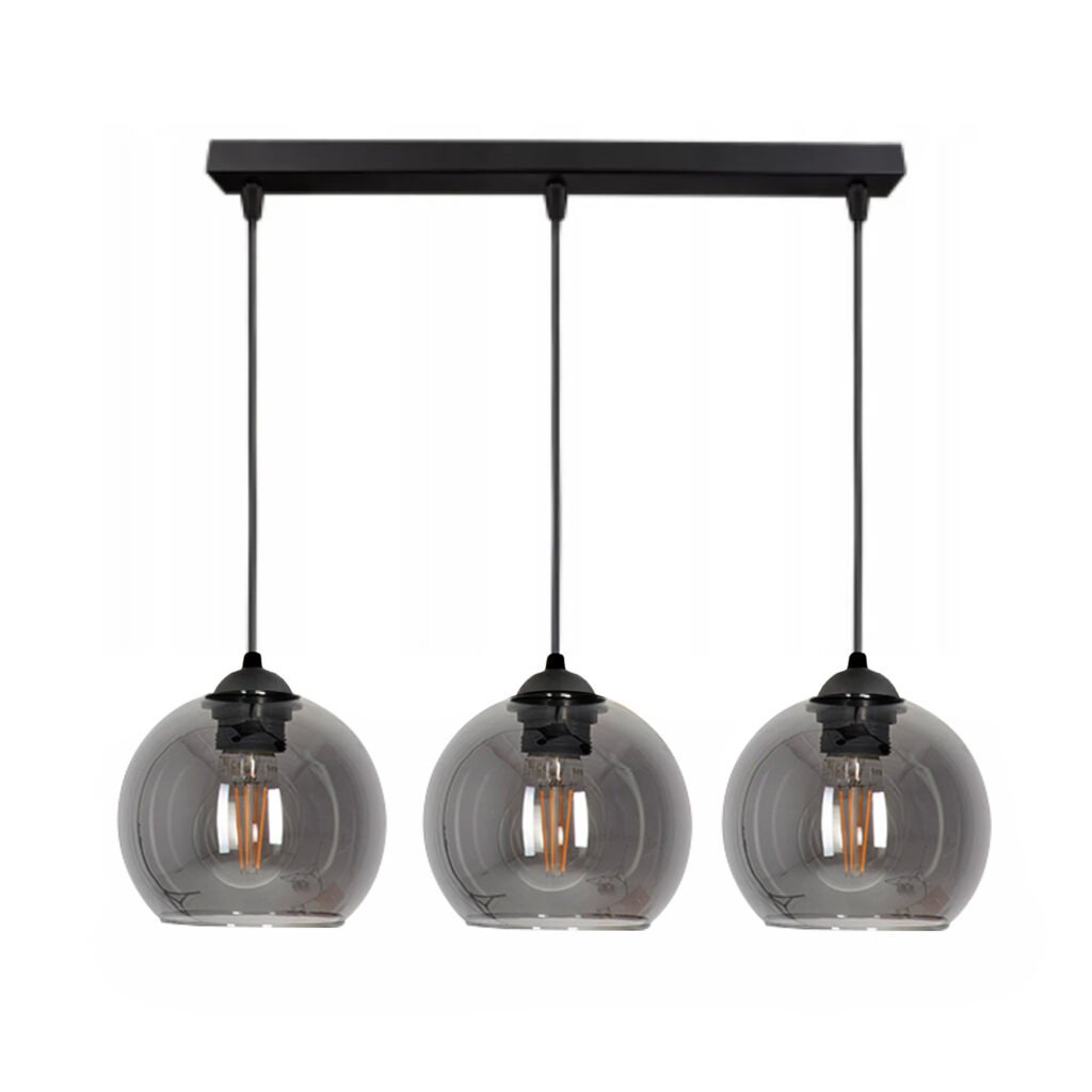 Hanglamp Industrieel 3-Lamps Rechte Montageplaat Smoke Bol Z