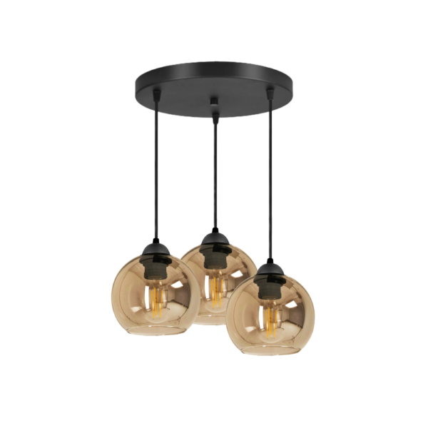 Hanglamp Industrieel Voor Eetkamer, Slaapkamer, Woonkamer – Glas serie – Bollamp 3-lichts – Amber – 3 Bol