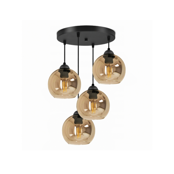 Hanglamp industrieel amber 4-bol glas serie - woonkamer, slaapkamer, eetkamer