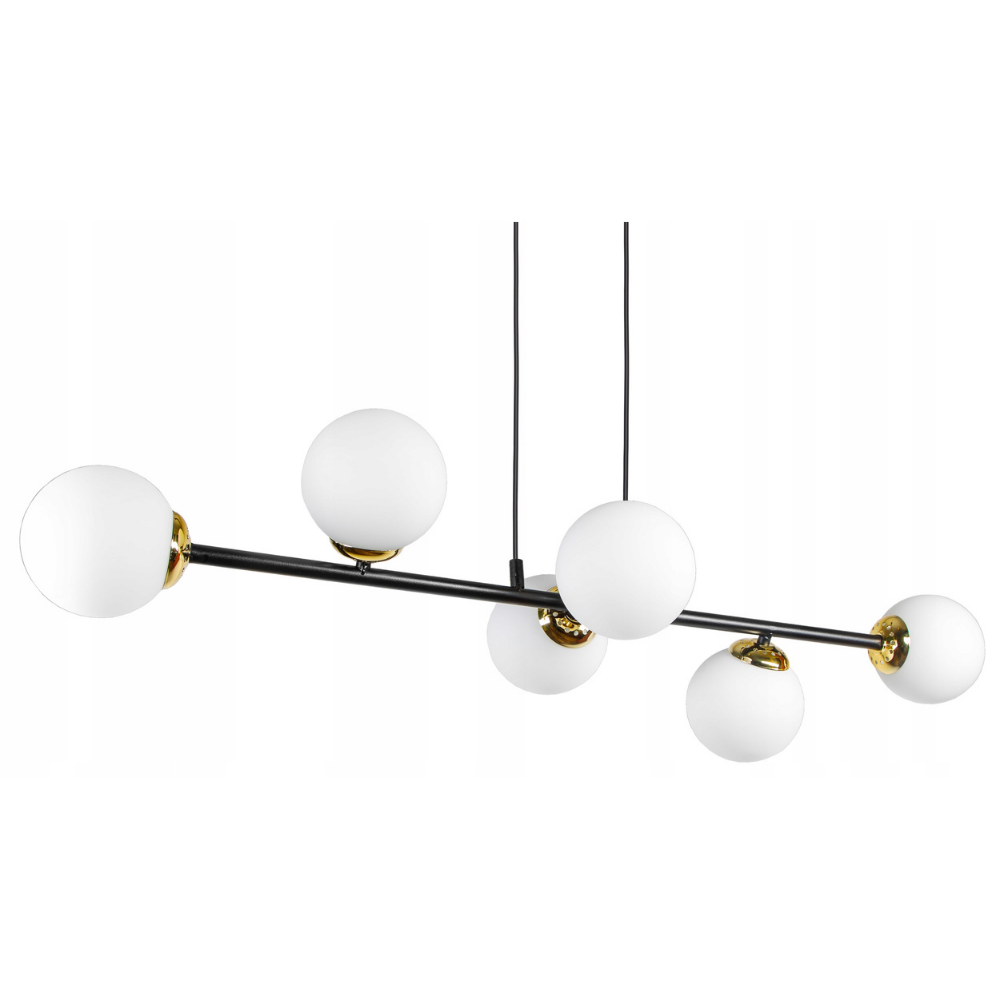 Hanglamp 6-lamps zwart goud-Hanglamp 6-lamps witte bol