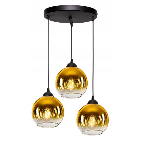 Hanglamp Industrieel Voor Eetkamer, Slaapkamer, Woonkamer – Glas serie – Bollamp 3-lichts – Goud – 3 Bol