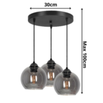 Hanglamp Industrieel Voor Eetkamer, Slaapkamer, Woonkamer – Glas serie – Bollamp 3-lichts – Smoke – 3 Bol