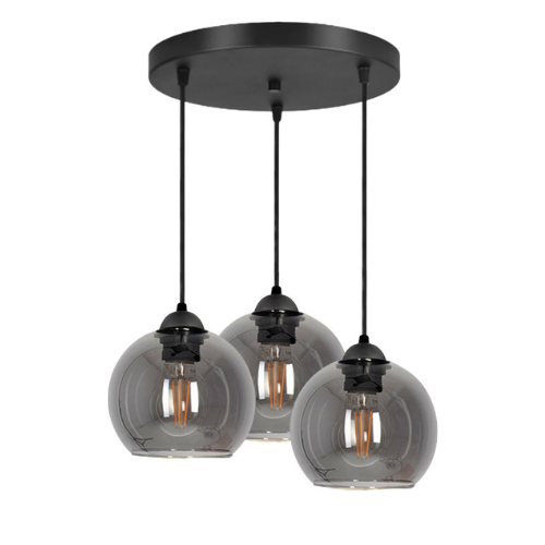 Hanglamp Industrieel Voor Eetkamer, Slaapkamer, Woonkamer – Glas serie – Bollamp 3-lichts – Smoke – 3 Bol