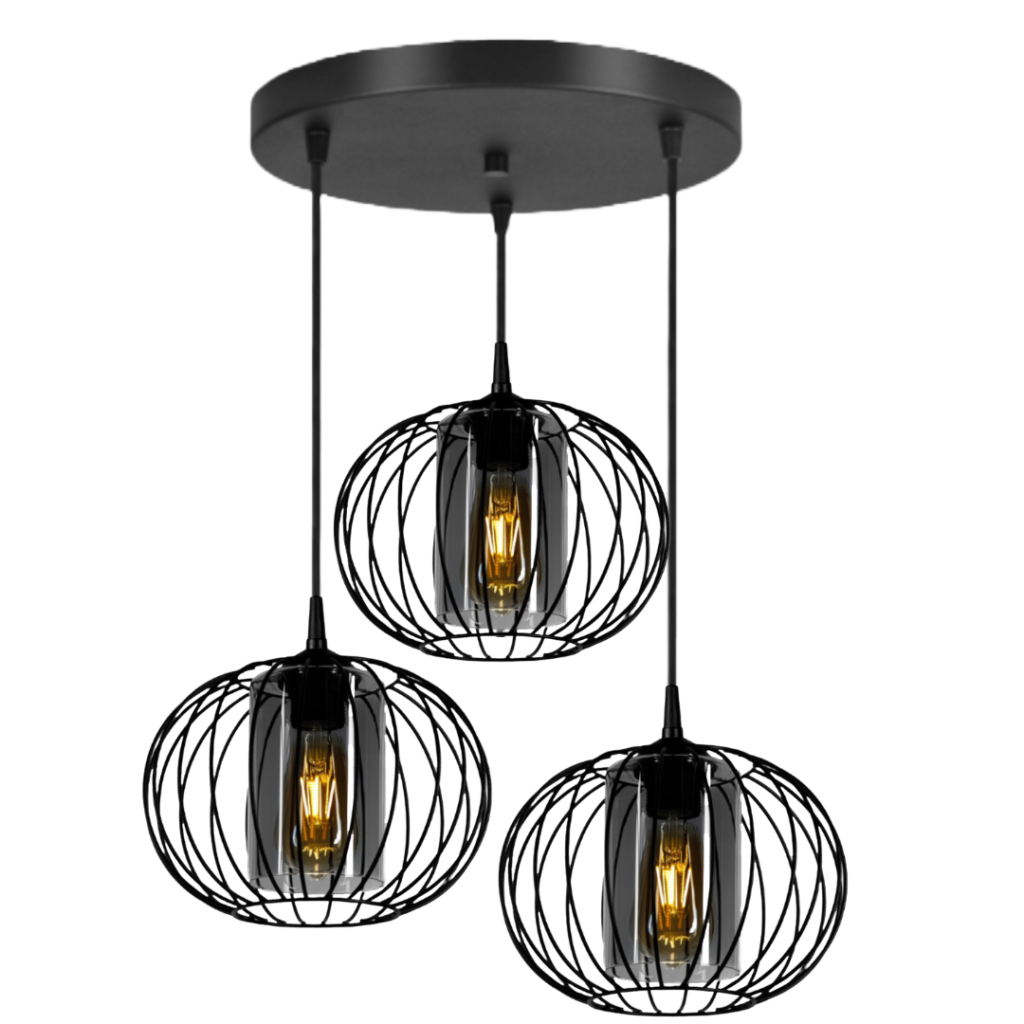 Industriële hanglamp met glas kappen